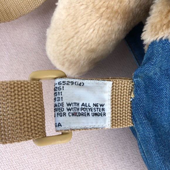 Vintage Unisex Teddy Bear in overalls Red Tie Kids Teddy Plush Backpack - Picture 12 of 16